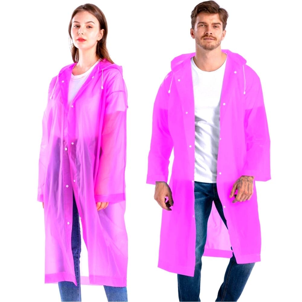 Set of 2 Pink Rain Coats Plastic Reusable‎ Rain Poncho Jackets Heavy Duty Adult